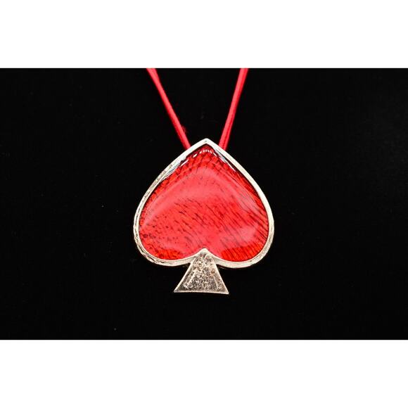 YSL Vintage Red Spade Brooch Pendant Pin Enamel Heart Signed Valentine 90s BinK - Picture 1 of 12